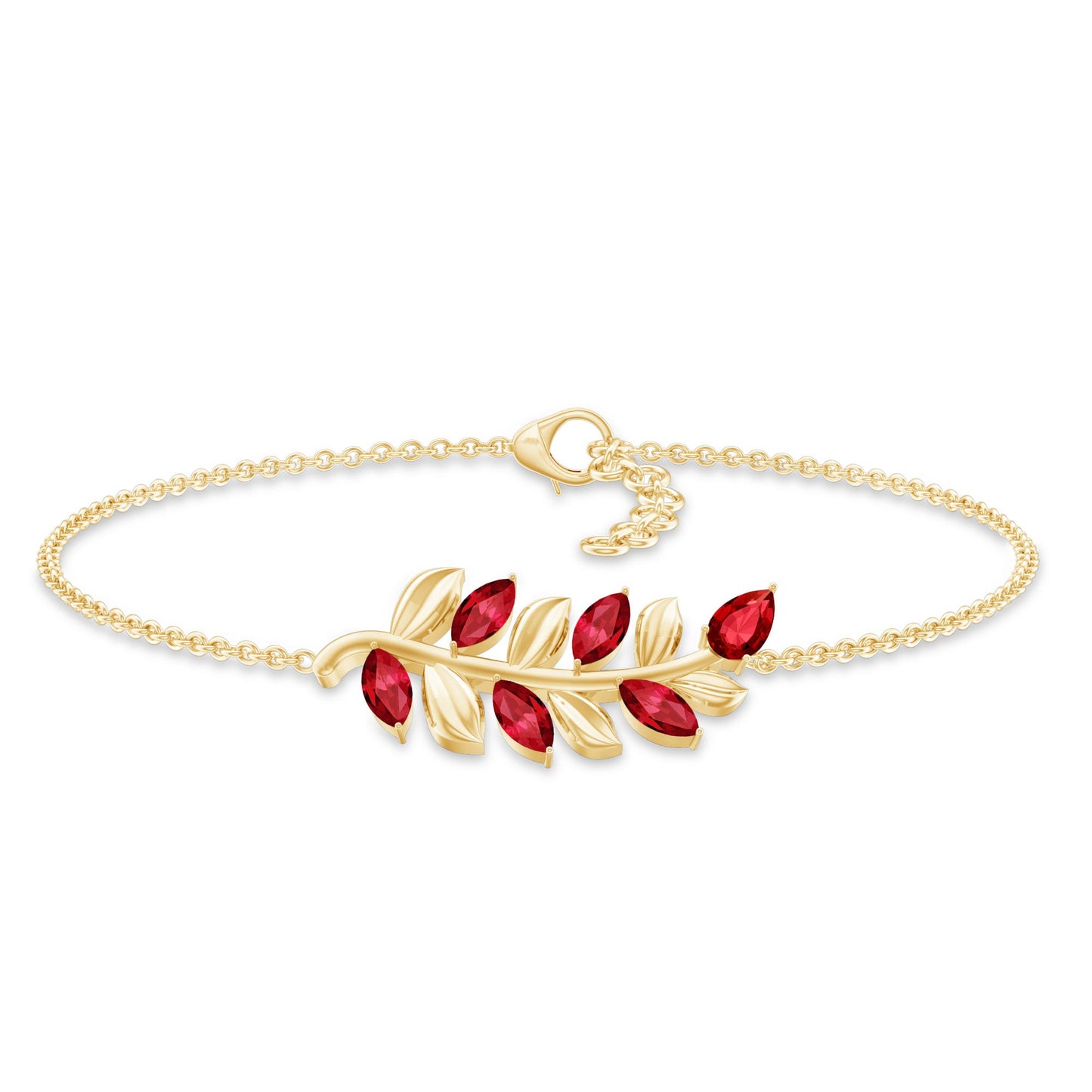 Certified Lab Grown Ruby Leaf Chain Bracelet
