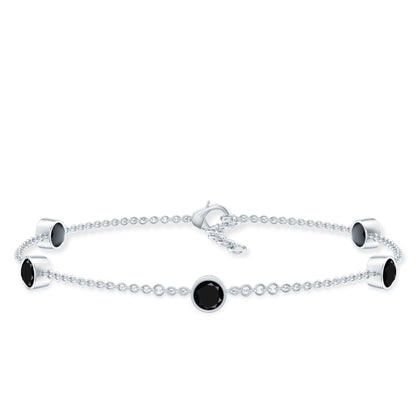 Black Onyx Station Chain Bracelet for Women