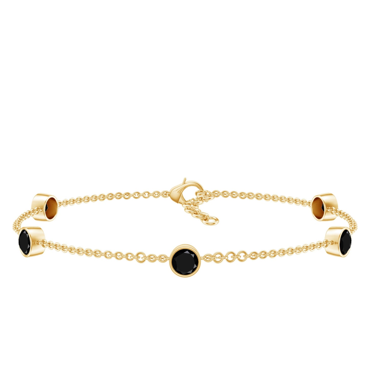 Black Onyx Station Chain Bracelet for Women