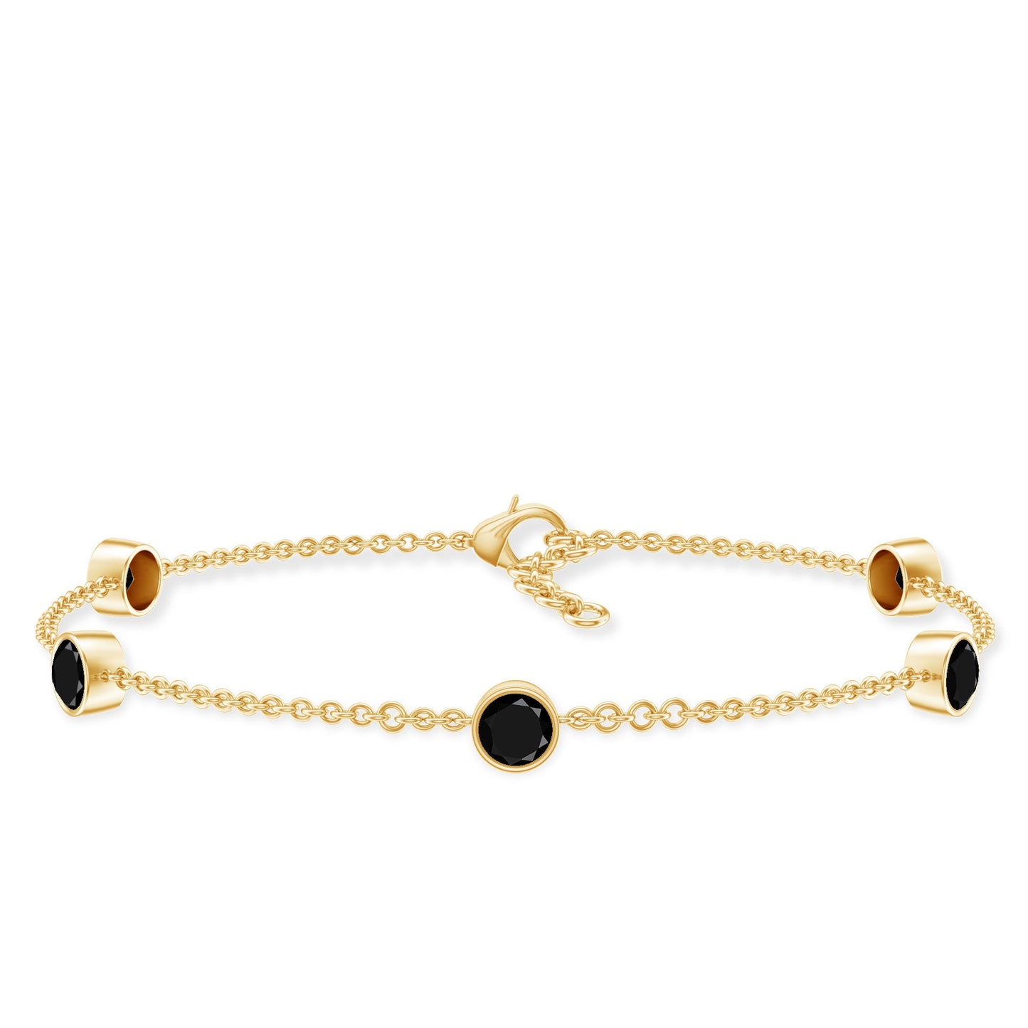 Black Onyx Station Chain Bracelet for Women