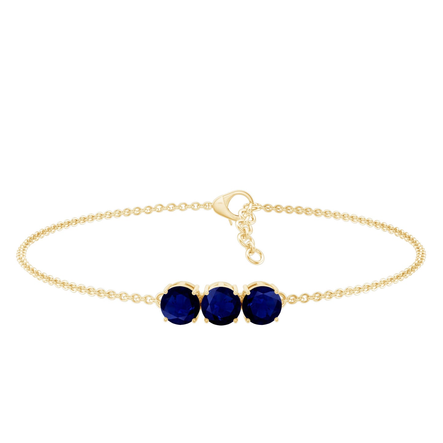Natural Blue Sapphire Three Stone Chain Bracelet