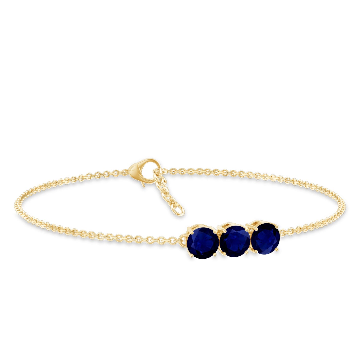 Natural Blue Sapphire Three Stone Chain Bracelet