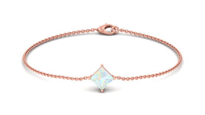 2 Carat Princess Cut Ethiopian Opal Solitaire Chain Bracelet