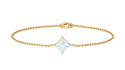 2 Carat Princess Cut Ethiopian Opal Solitaire Chain Bracelet