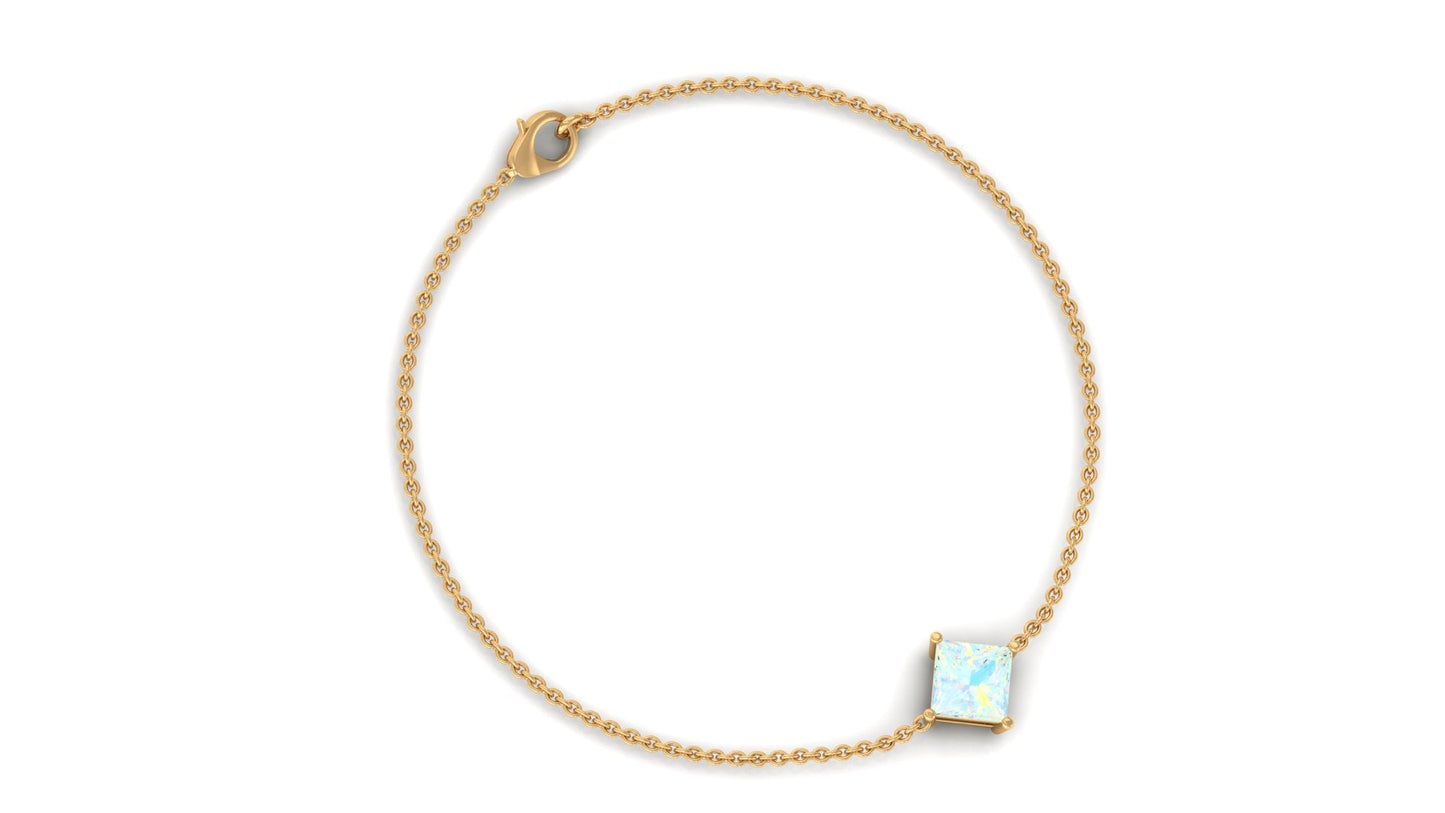 2 Carat Princess Cut Ethiopian Opal Solitaire Chain Bracelet
