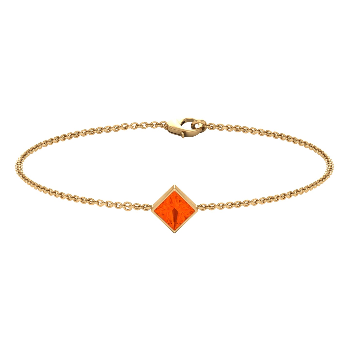 Genuine 0.5 Carat Princess Cut Fire Opal Birthstone Bracelet