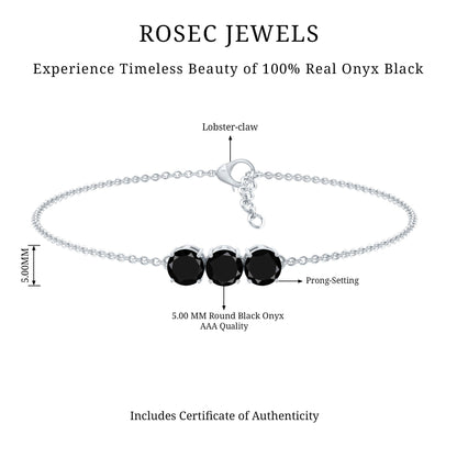 Black Onyx Three Stone Chain Bracelet with Certificate