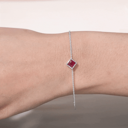 0.8 Carat Princess Cut Ruby Birthstone Bracelet