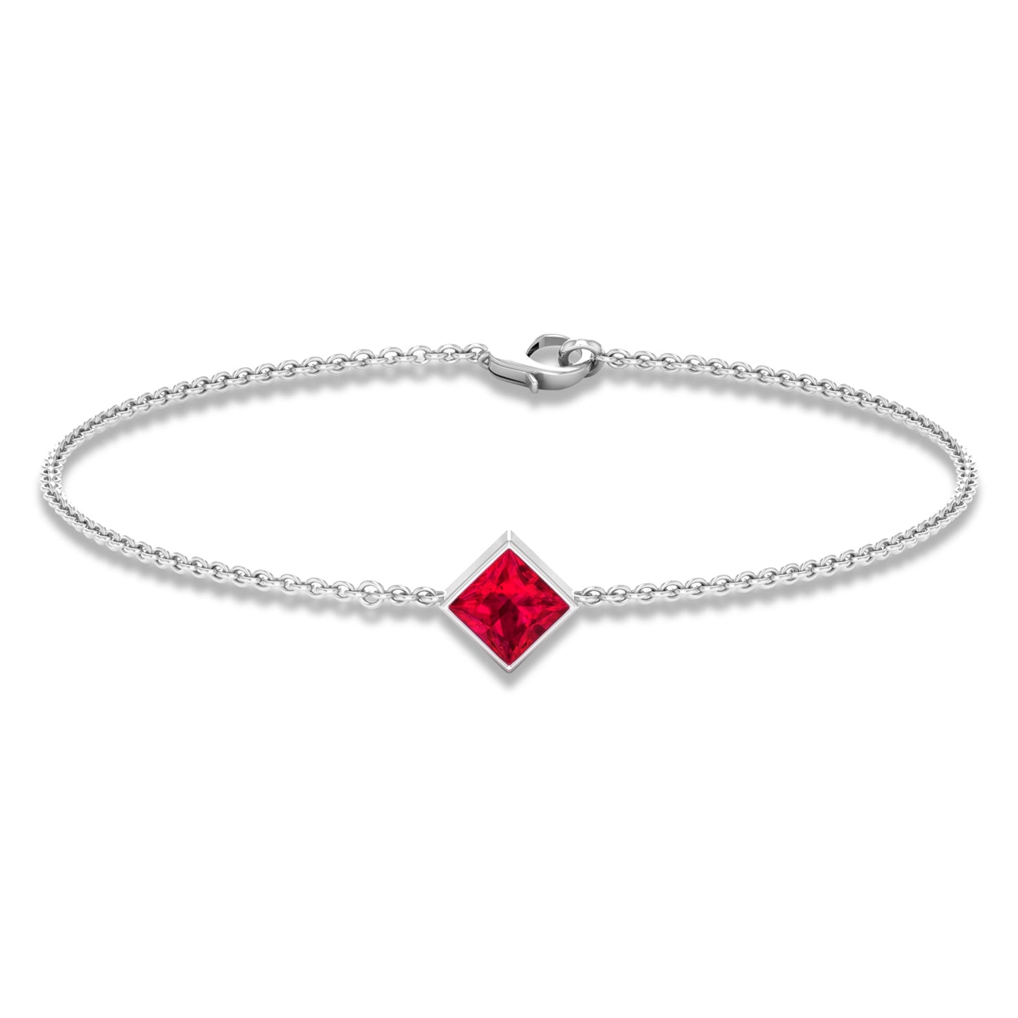 0.8 Carat Princess Cut Ruby Birthstone Bracelet