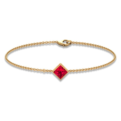 0.8 Carat Princess Cut Ruby Birthstone Bracelet