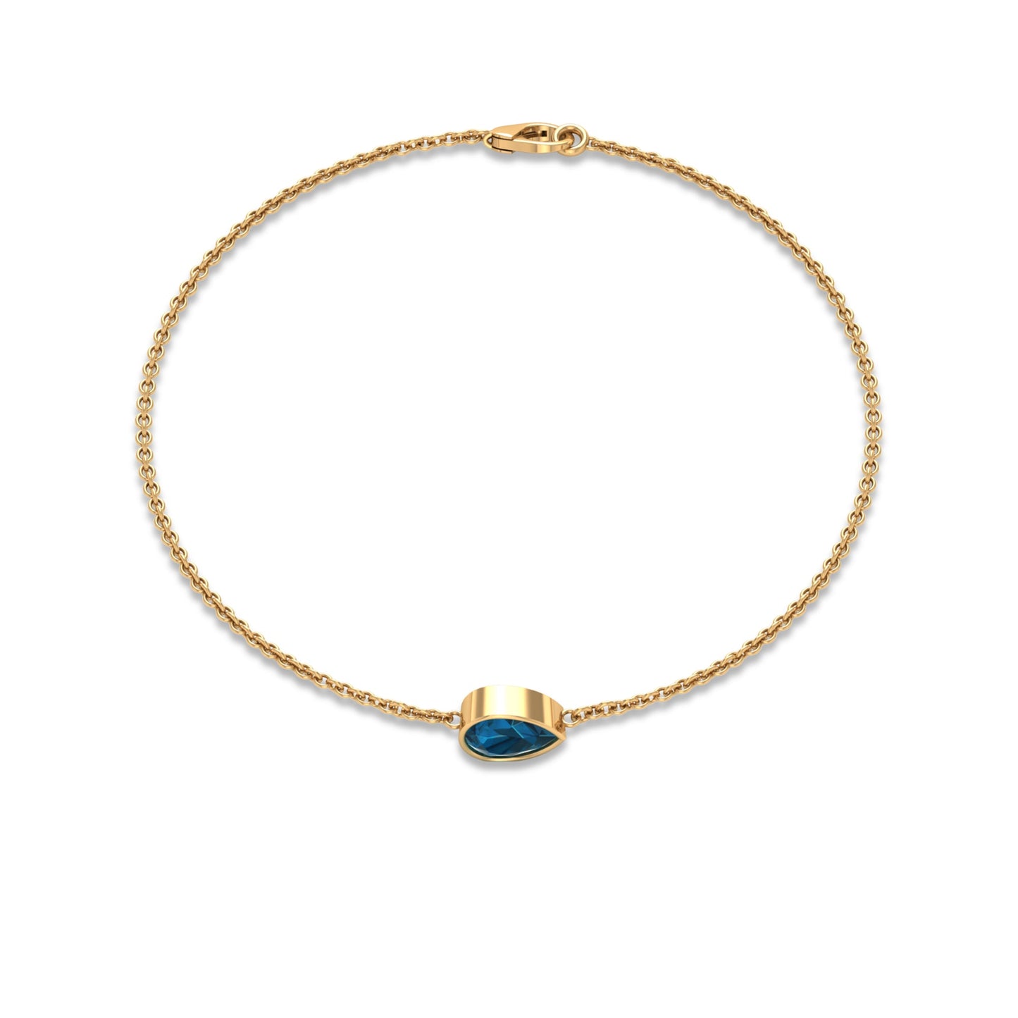0.7 Carat Pear Cut London Blue Topaz Solitaire Chain Bracelet