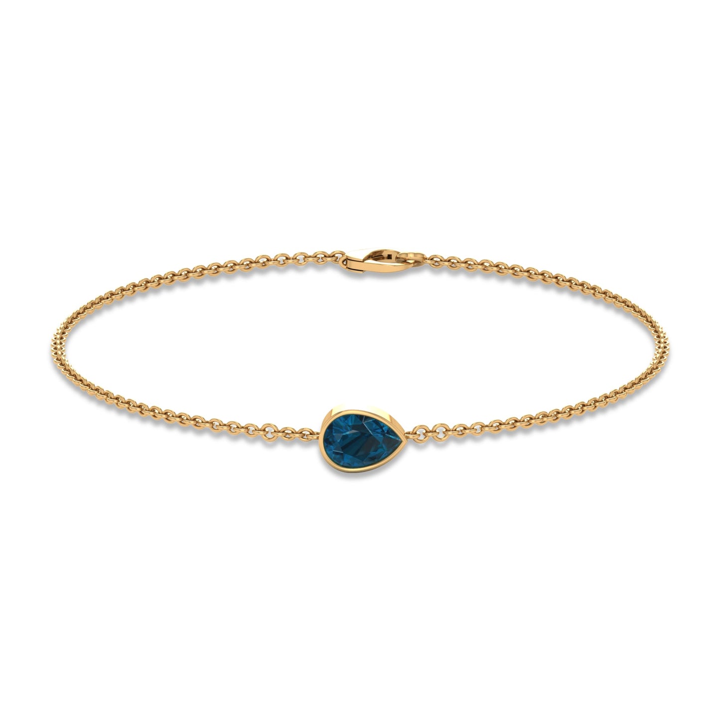 0.7 Carat Pear Cut London Blue Topaz Solitaire Chain Bracelet