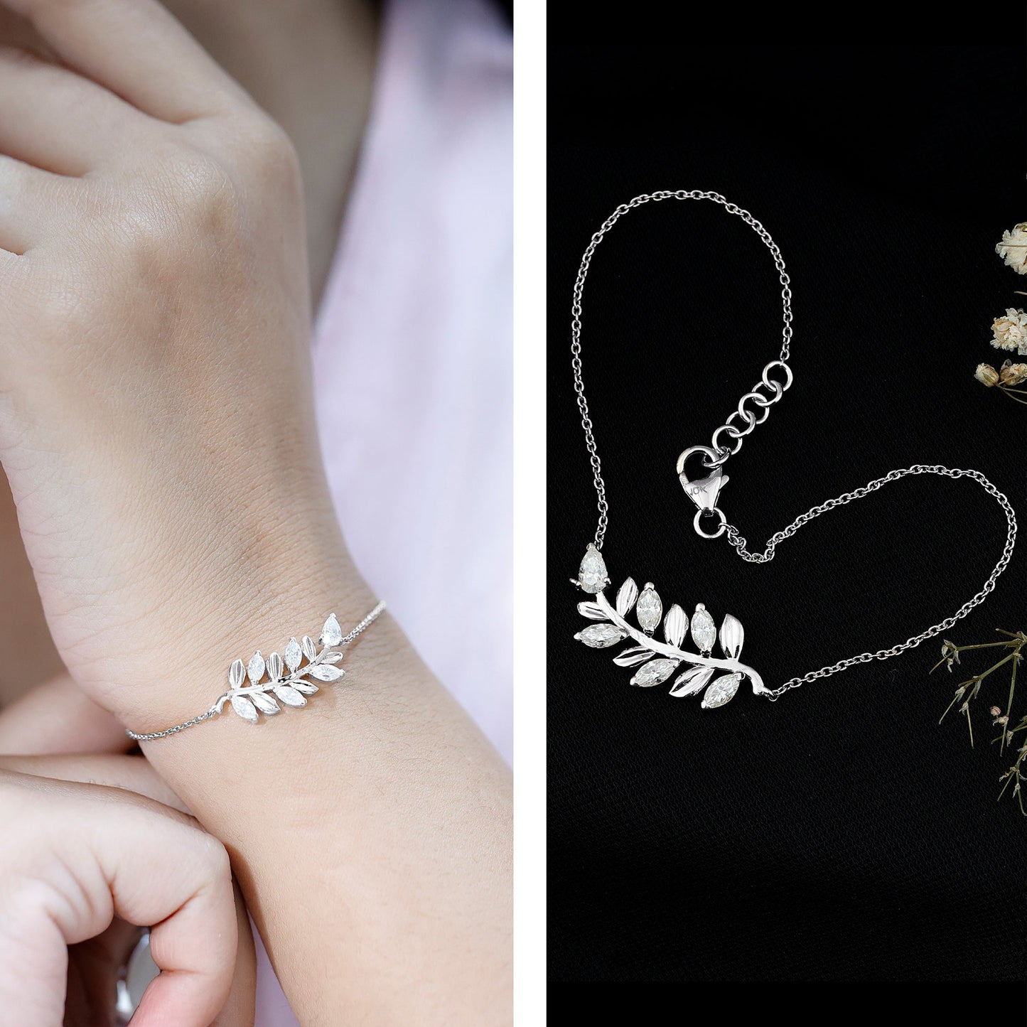 Certified Moissanite Leaf Chain Bracelet for Women