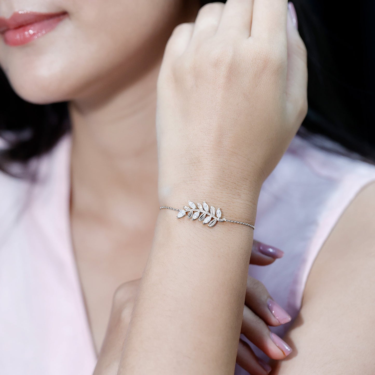 Certified Moissanite Leaf Chain Bracelet for Women