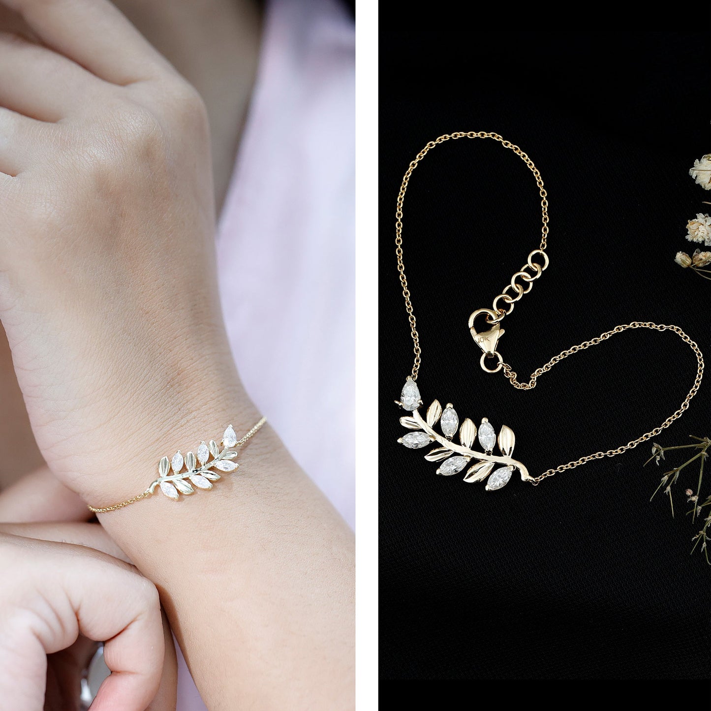 Certified Moissanite Leaf Chain Bracelet for Women