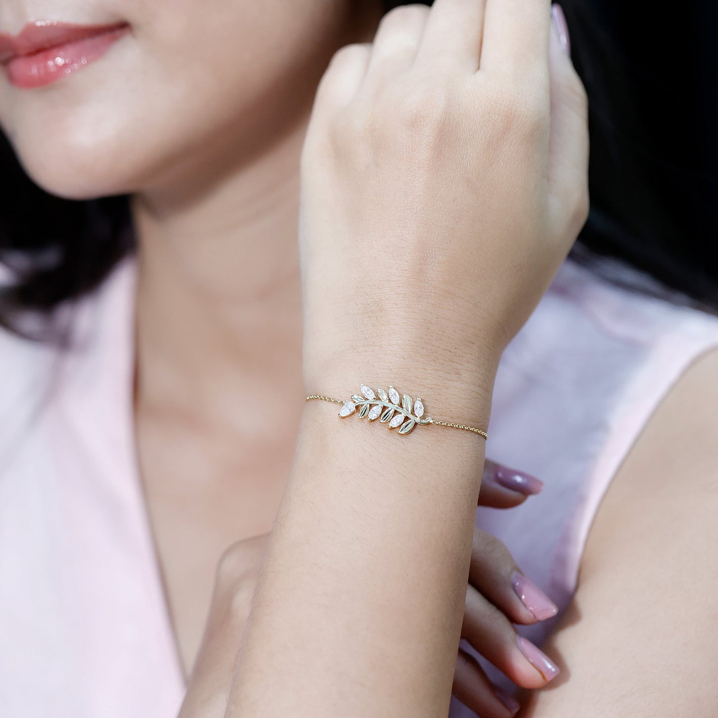 Certified Moissanite Leaf Chain Bracelet for Women