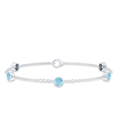 Real Aquamarine Station Chain Bracelet in Bezel Setting
