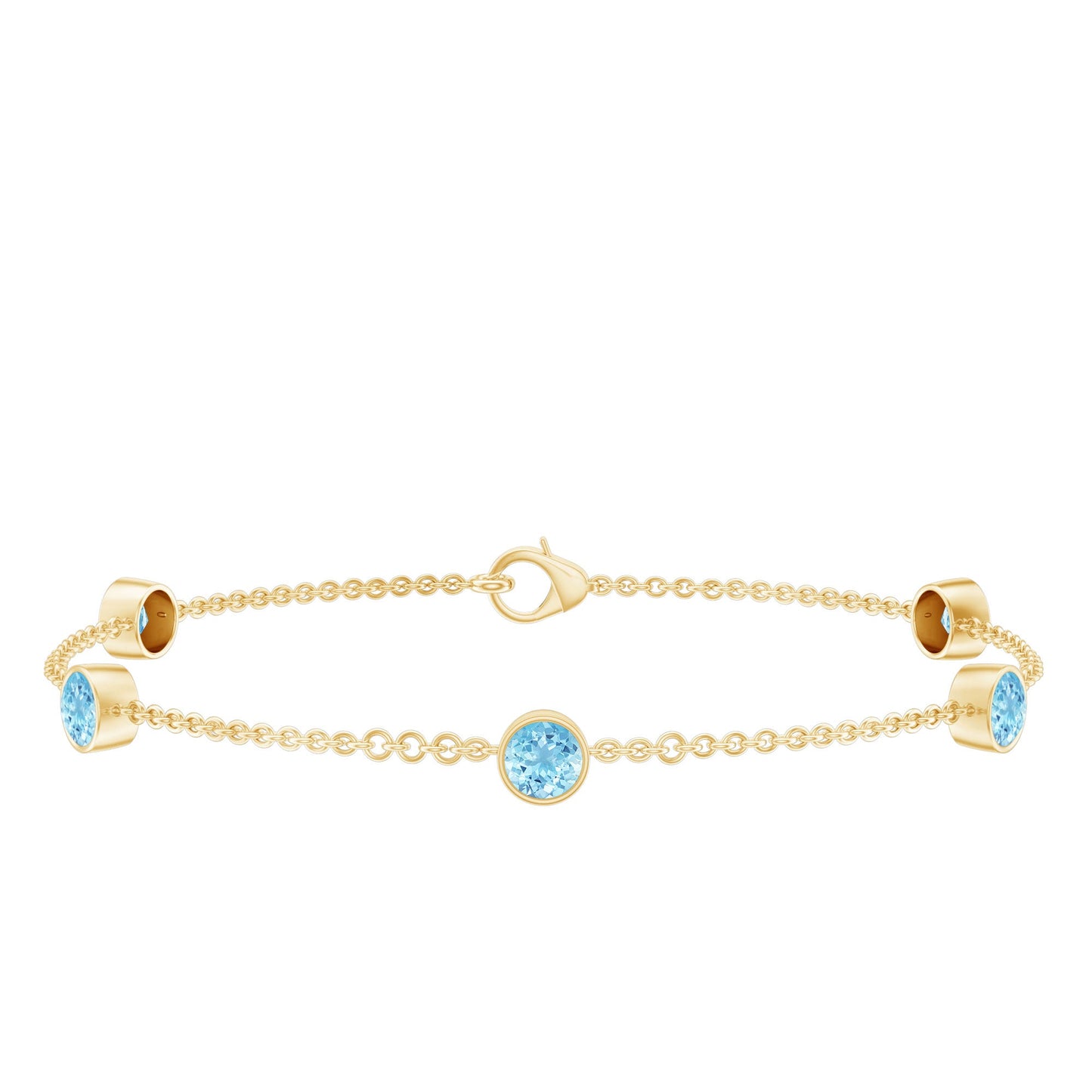 Real Aquamarine Station Chain Bracelet in Bezel Setting