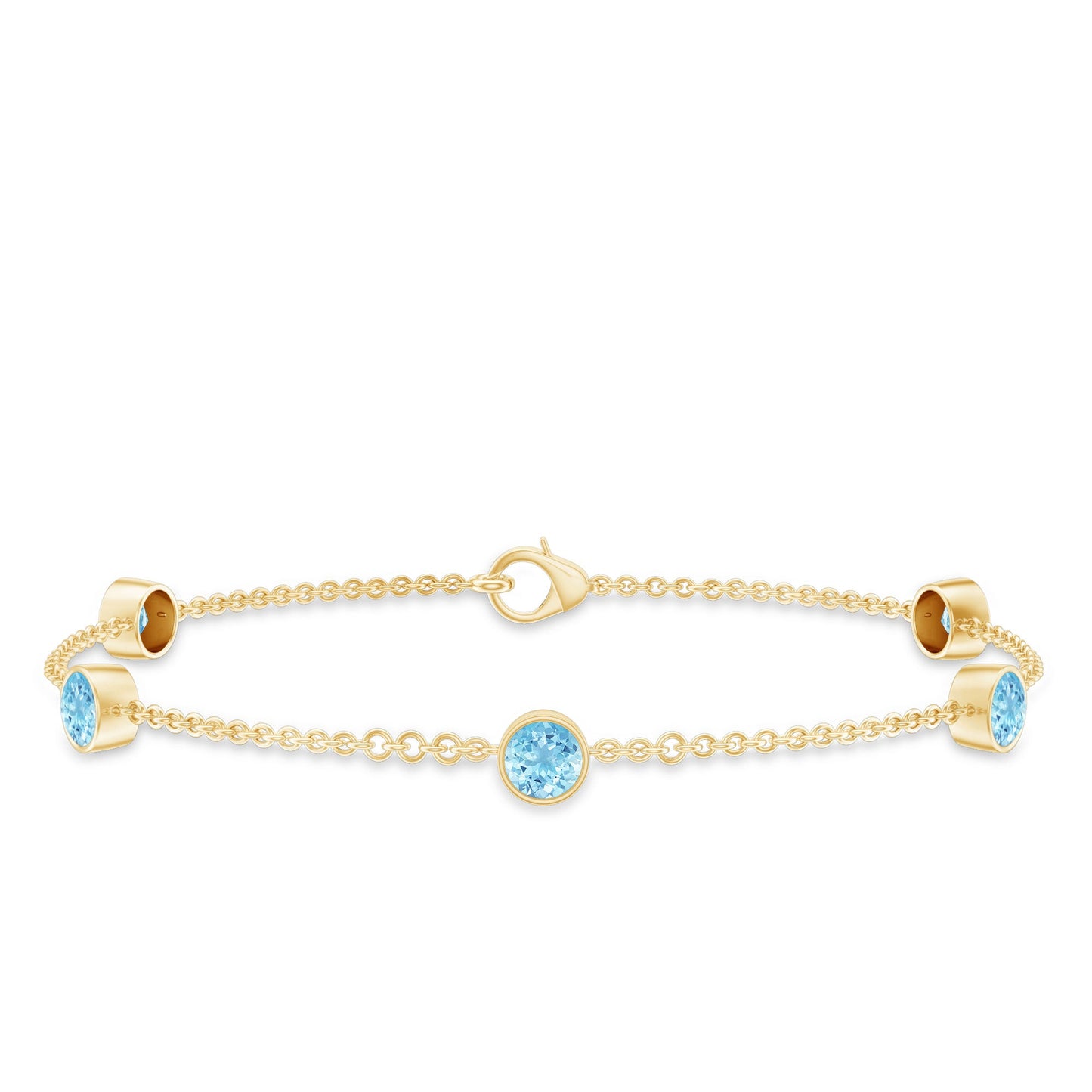 Real Aquamarine Station Chain Bracelet in Bezel Setting