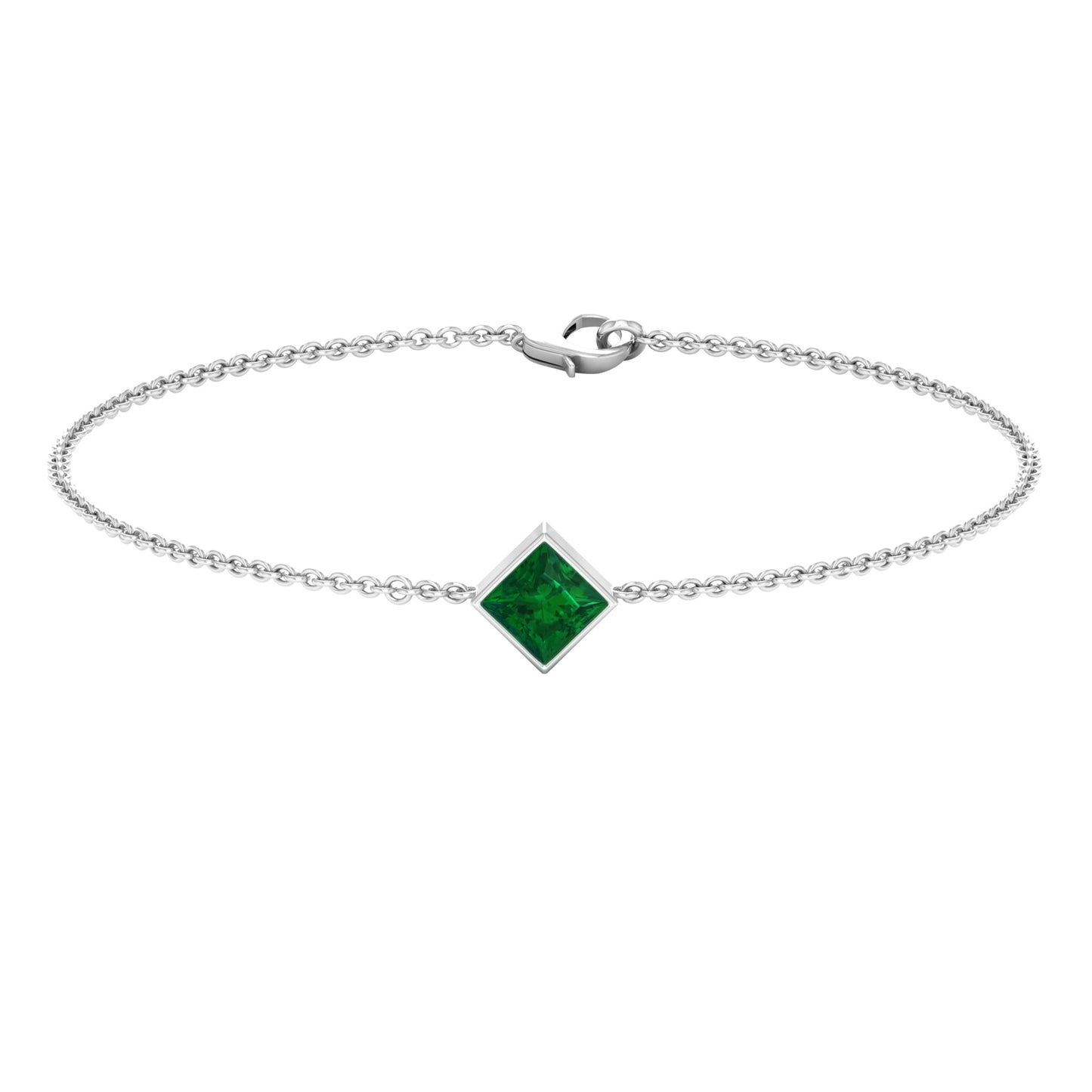 0.36 Carat Princess Cut Real Emerald Birthstone Bracelet with Certificate