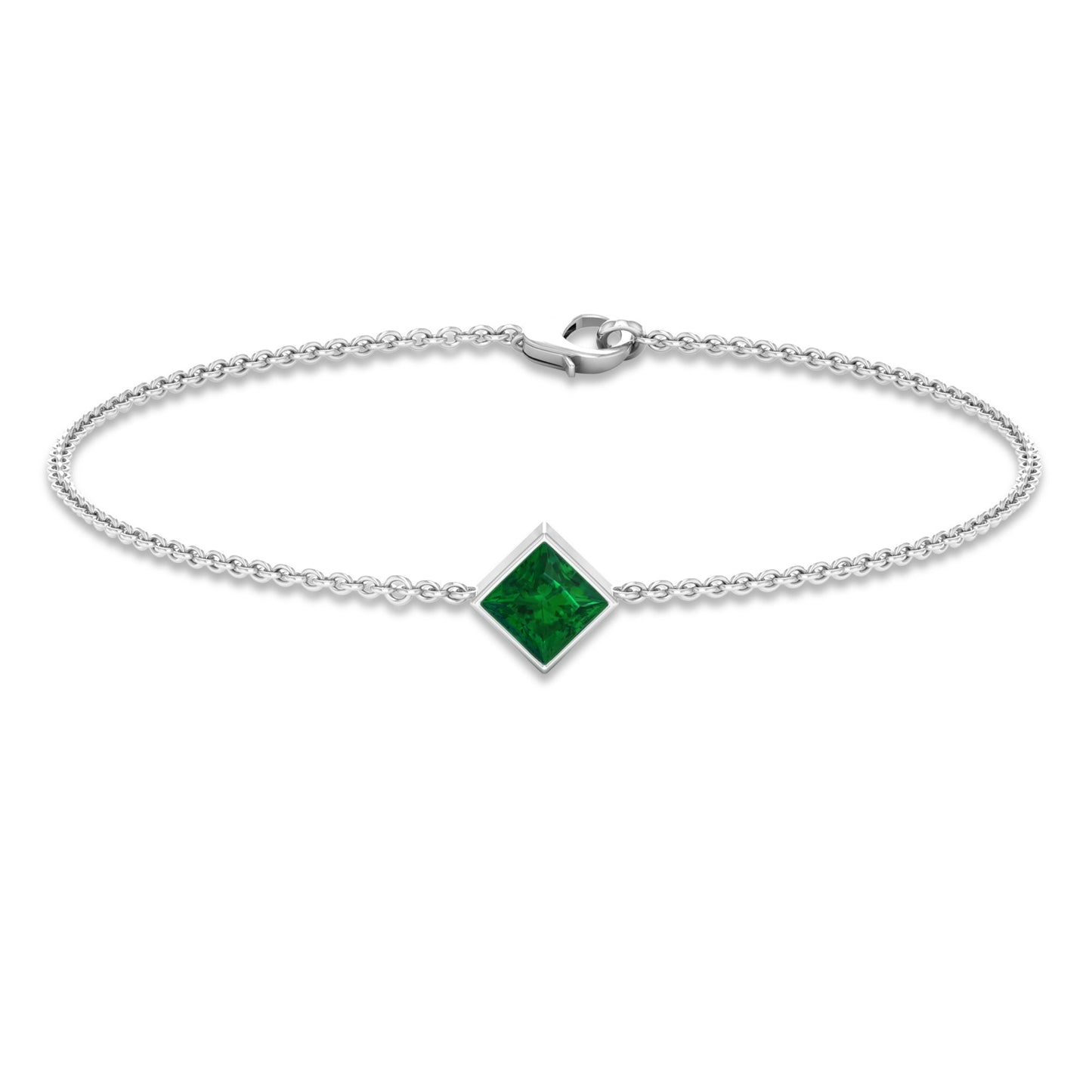 0.36 Carat Princess Cut Real Emerald Birthstone Bracelet with Certificate
