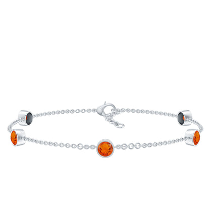 Real Fire Opal Five Stone Station Chain Bracelet in Bezel Setting