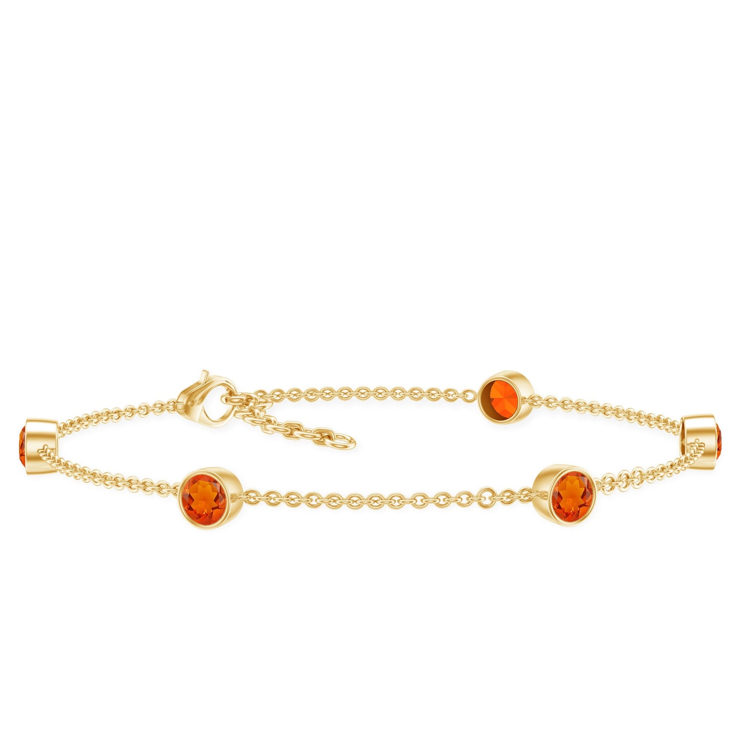 Real Fire Opal Five Stone Station Chain Bracelet in Bezel Setting