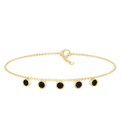 Certified Five Stone Black Onyx Charm Bracelet for Women