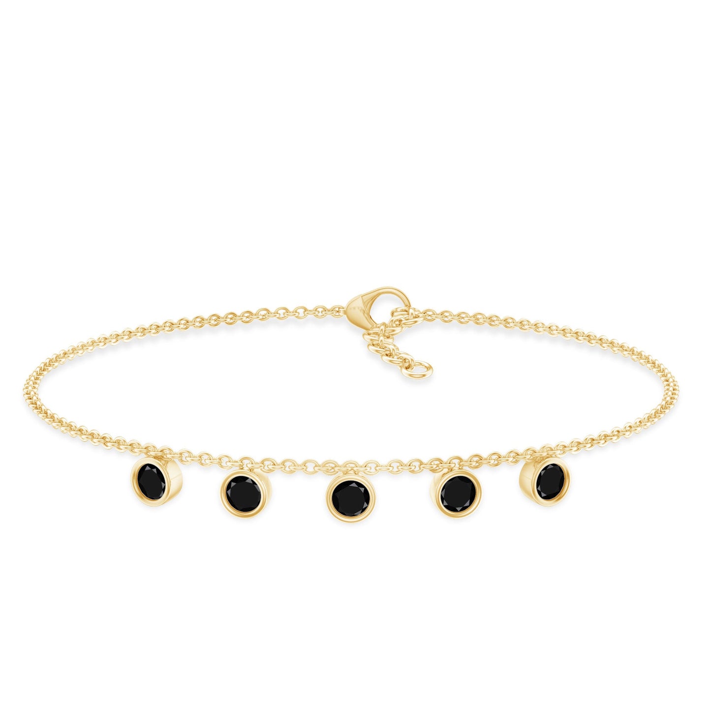 Certified Five Stone Black Onyx Charm Bracelet for Women