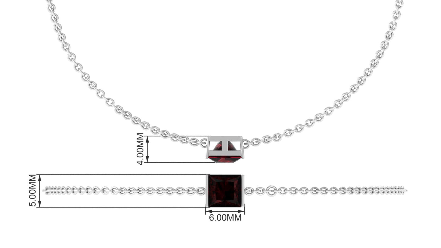 Genuine 1.4 Carat Princess Cut Garnet Solitaire Chain Bracelet