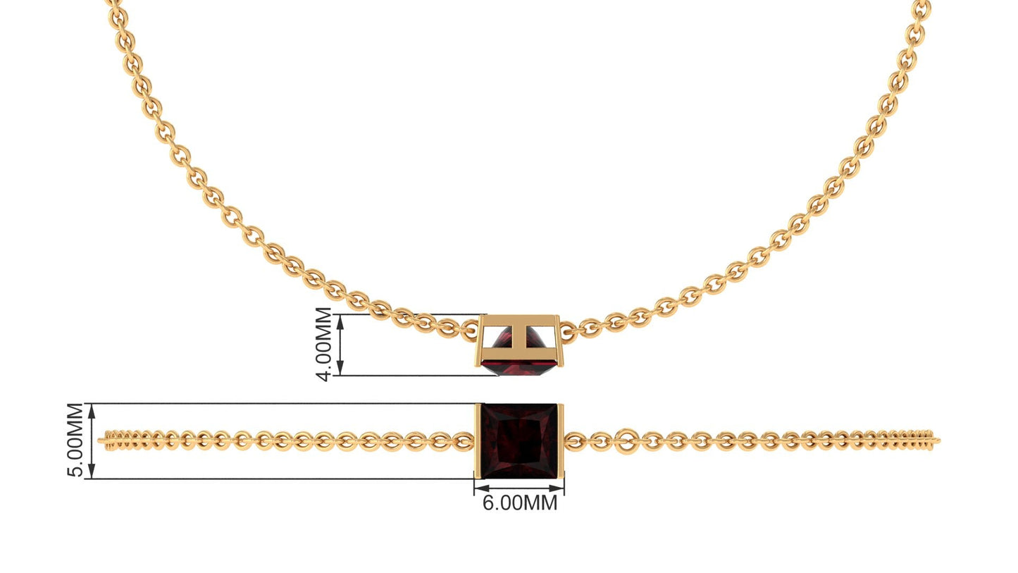 Genuine 1.4 Carat Princess Cut Garnet Solitaire Chain Bracelet