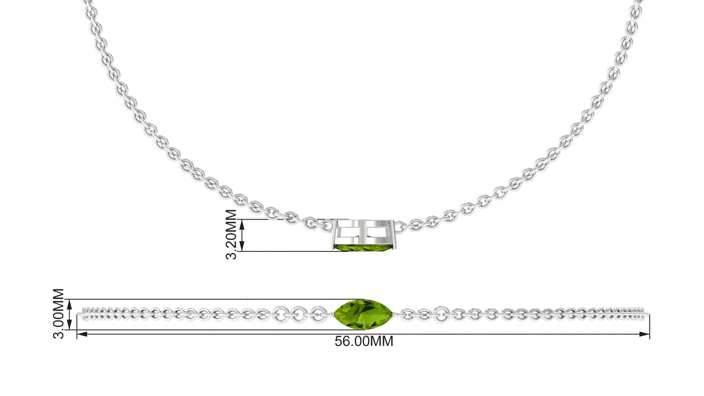 Genuine 0.74 Carat Marquise Cut Solitaire Peridot Chain Bracelet