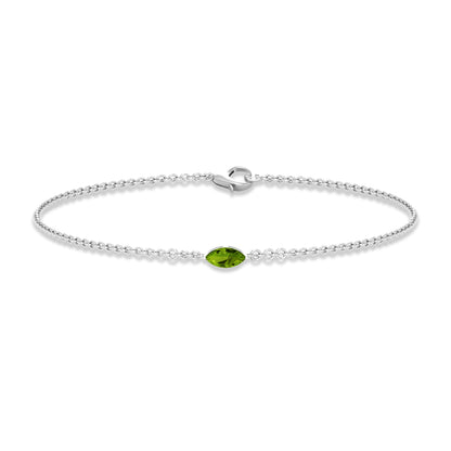 Genuine 0.74 Carat Marquise Cut Solitaire Peridot Chain Bracelet