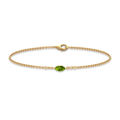 Genuine 0.74 Carat Marquise Cut Solitaire Peridot Chain Bracelet