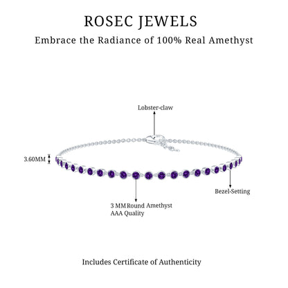 Minimalist Bezel Set Amethyst Chain Bracelet