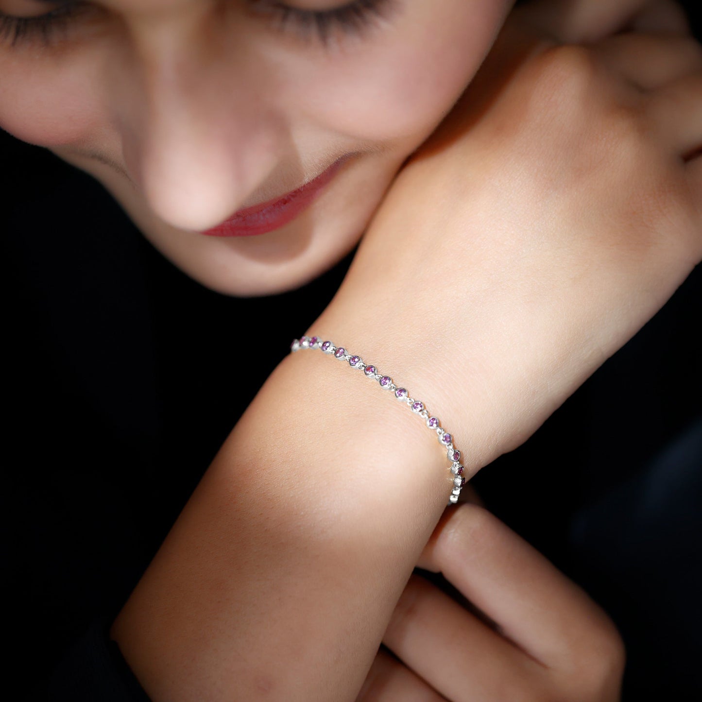 Minimalist Bezel Set Amethyst Chain Bracelet