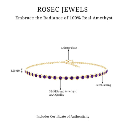 Minimalist Bezel Set Amethyst Chain Bracelet