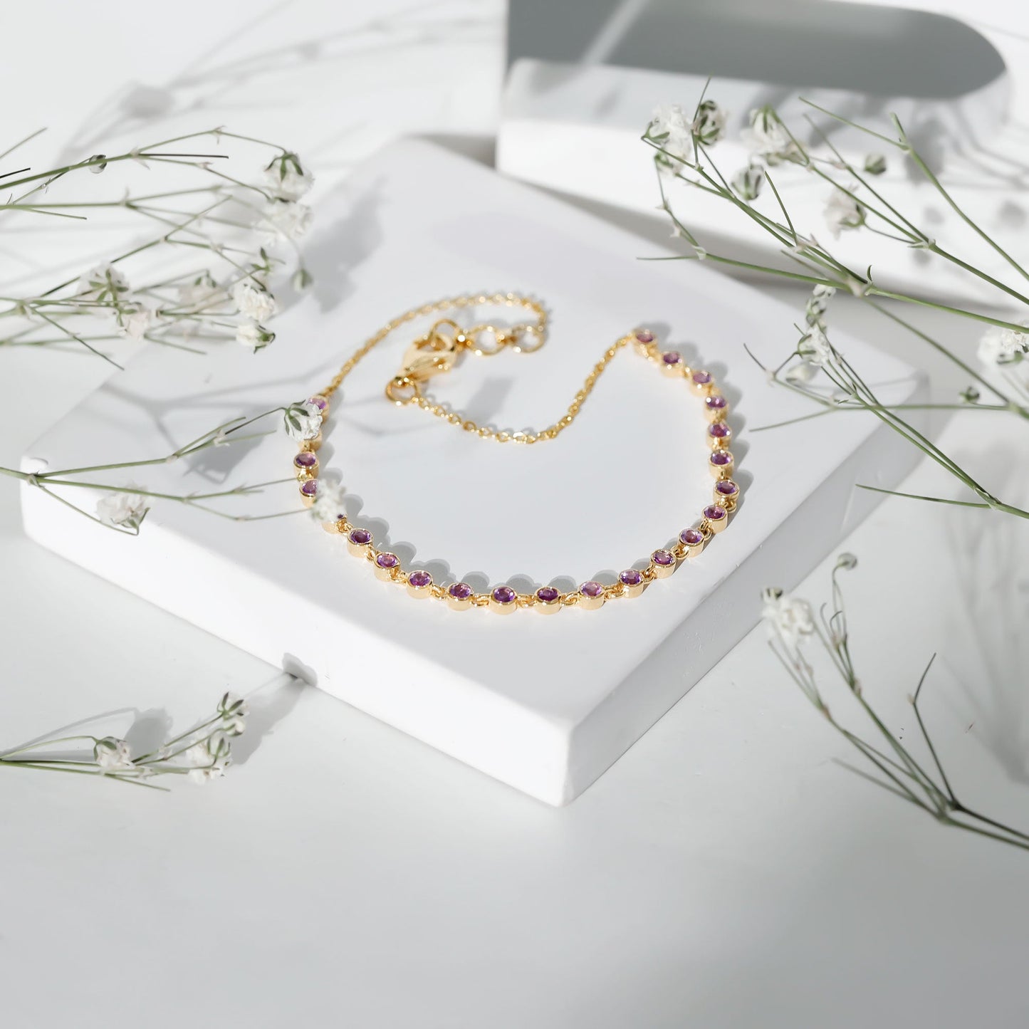 Minimalist Bezel Set Amethyst Chain Bracelet
