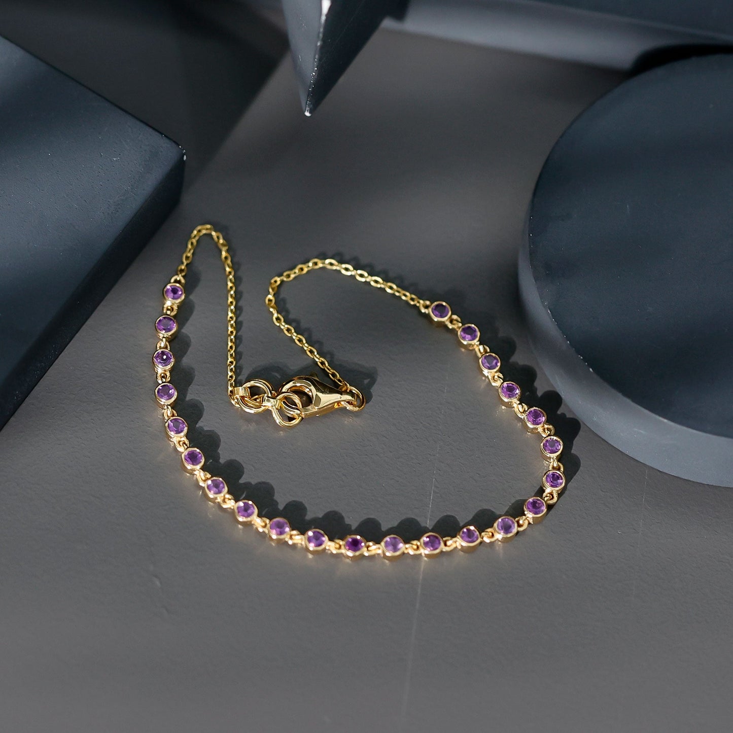 Minimalist Bezel Set Amethyst Chain Bracelet