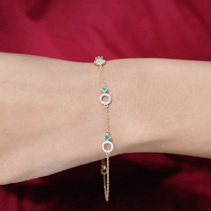 Genuine Emerald and Diamond Station Chain Bracelet