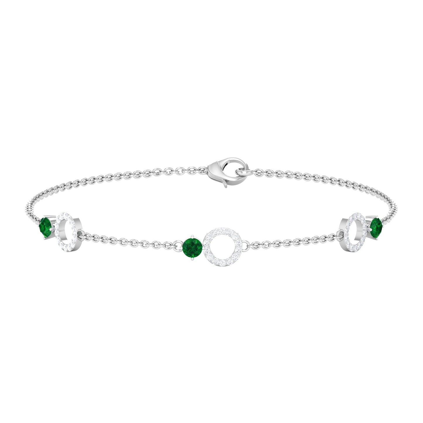 Genuine Emerald and Diamond Station Chain Bracelet