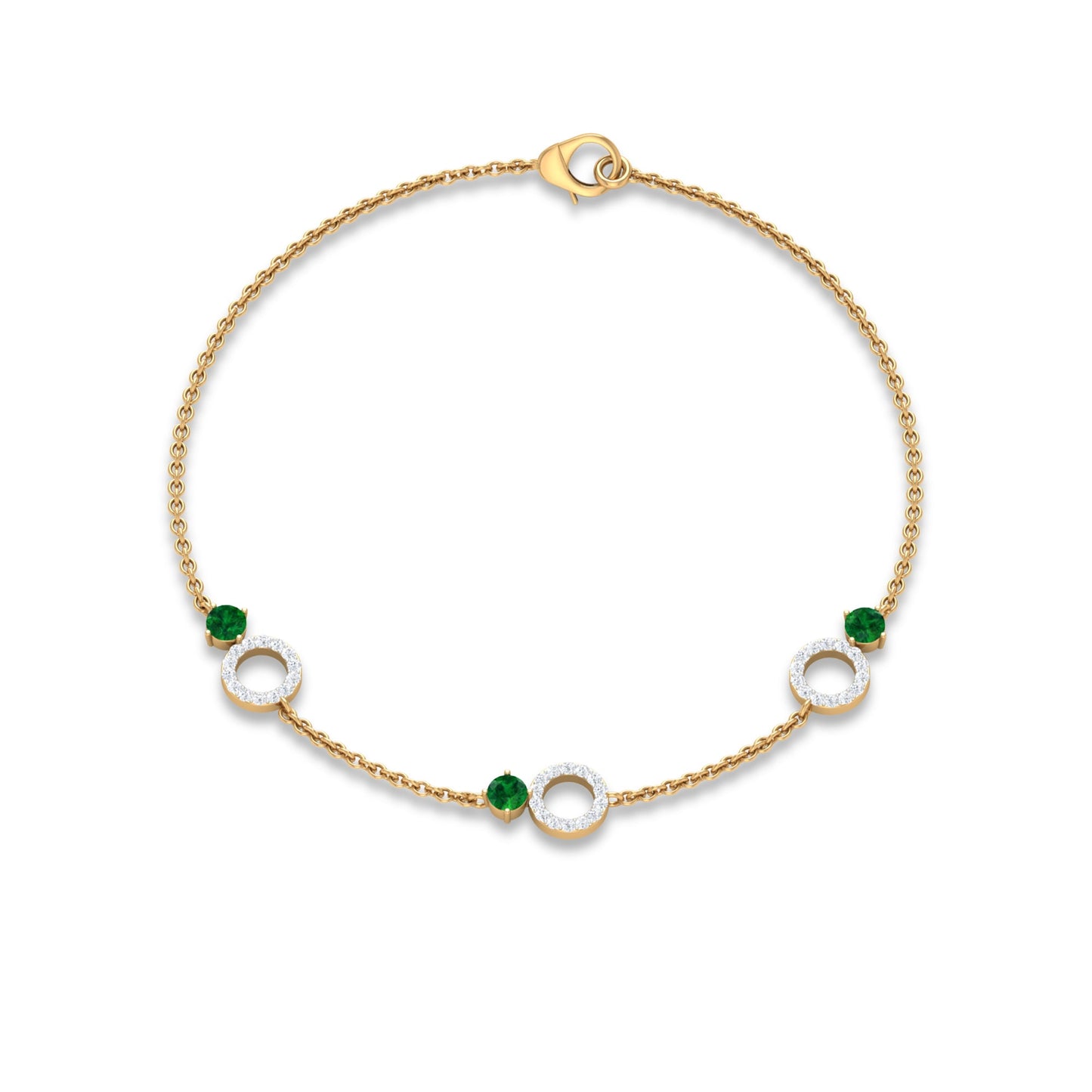 Genuine Emerald and Diamond Station Chain Bracelet