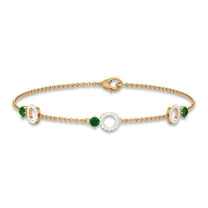 Genuine Emerald and Diamond Station Chain Bracelet