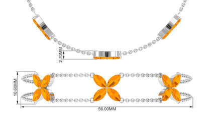 Marquise Cut Fire Opal Flower Chain Bracelet