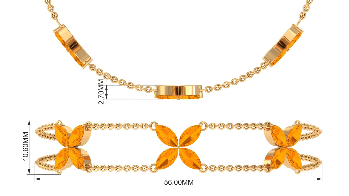 Marquise Cut Fire Opal Flower Chain Bracelet