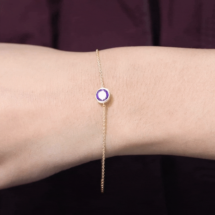 1.2 Carat Genuine Amethyst Solitaire Chain Bracelet in Bezel Set