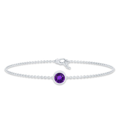1.2 Carat Genuine Amethyst Solitaire Chain Bracelet in Bezel Set