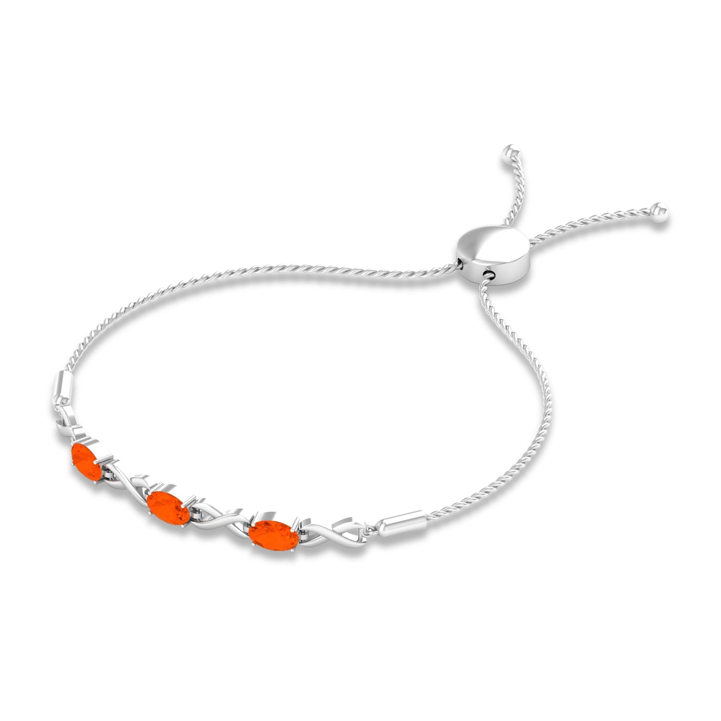 Natural Oval Fire Opal Infinity Bolo Bracelet for Women