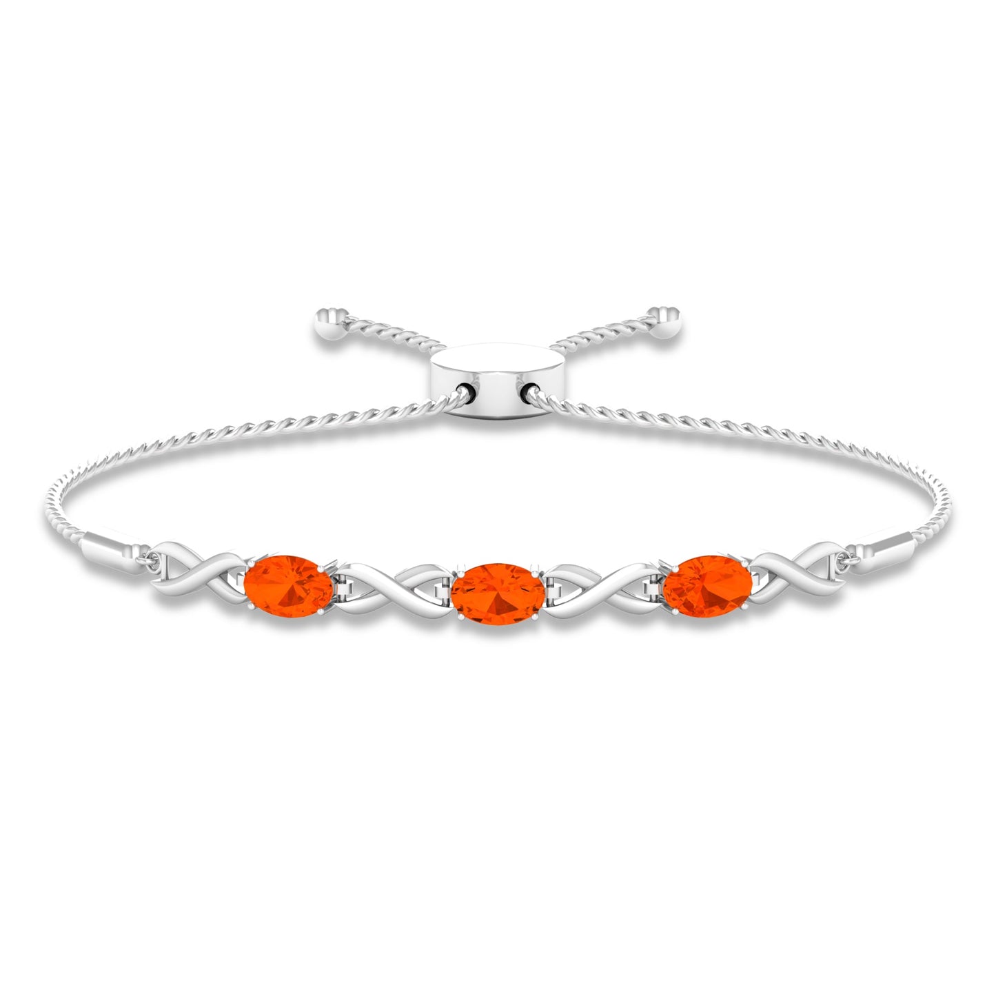 Natural Oval Fire Opal Infinity Bolo Bracelet for Women