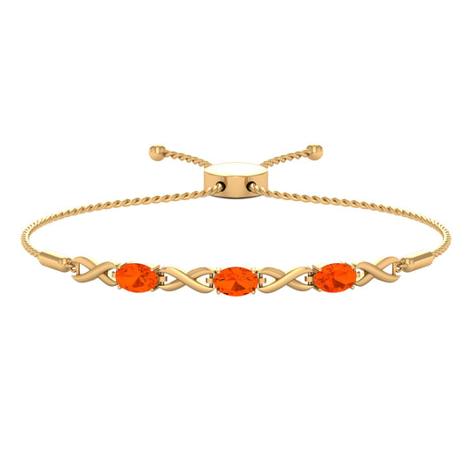 Natural Oval Fire Opal Infinity Bolo Bracelet for Women